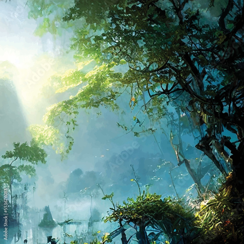 Expressive Vector Oil Paint Forest