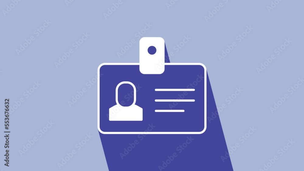 White Identification badge icon isolated on purple background. It can be used for presentation, identity of the company, advertising. 4K Video motion graphic animation White Identification badge icon isolated on purple background. It can be used for presentation, identity of the company, advertising. 4K Video motion graphic animation