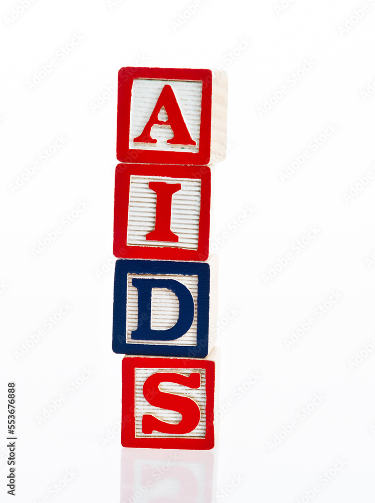 Word AIDS writing with wooden blocks Word AIDS writing with wooden blocks