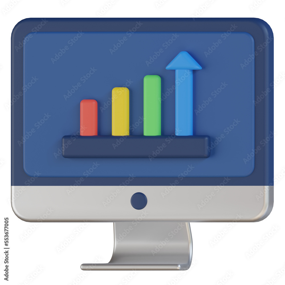 computer bar chart 3d render icon with transparent background computer bar chart 3d render icon with transparent background