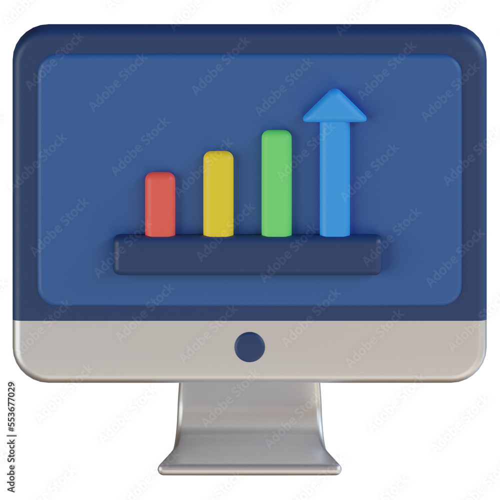 computer bar chart 3d render icon with transparent background computer bar chart 3d render icon with transparent background