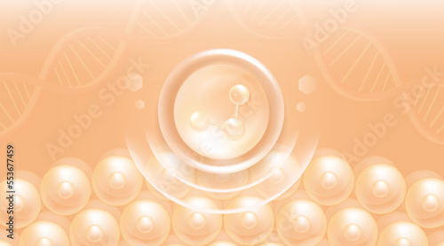 Hyaluronic acid hair and skin solutions ad, creamy collagen serum drop into skin cells with cosmetic advertising background ready to use, illustration vector.