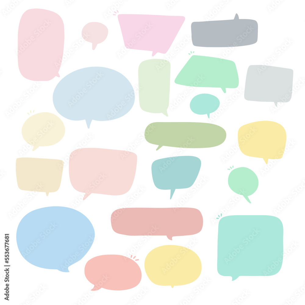 Set of speak bubble text, chatting box, message box outline cartoon illustration design. Balloon doodle style of thinking sign symbol. color cute and lovely chat speech sticker. box, text, dialog, art Set of speak bubble text, chatting box, message box outline cartoon illustration design. Balloon doodle style of thinking sign symbol. color cute and lovely chat speech sticker. box, text, dialog, art
