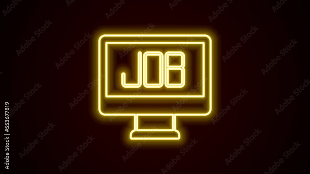 Glowing neon line Search job icon isolated on black background. Recruitment or selection concept. Human resource and recruitment for business. 4K Video motion graphic animation Glowing neon line Search job icon isolated on black background. Recruitment or selection concept. Human resource and recruitment for business. 4K Video motion graphic animation