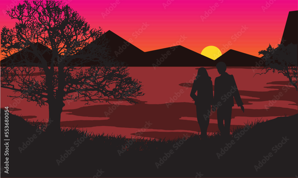 Romantic digital painting by Adobe illustrator.