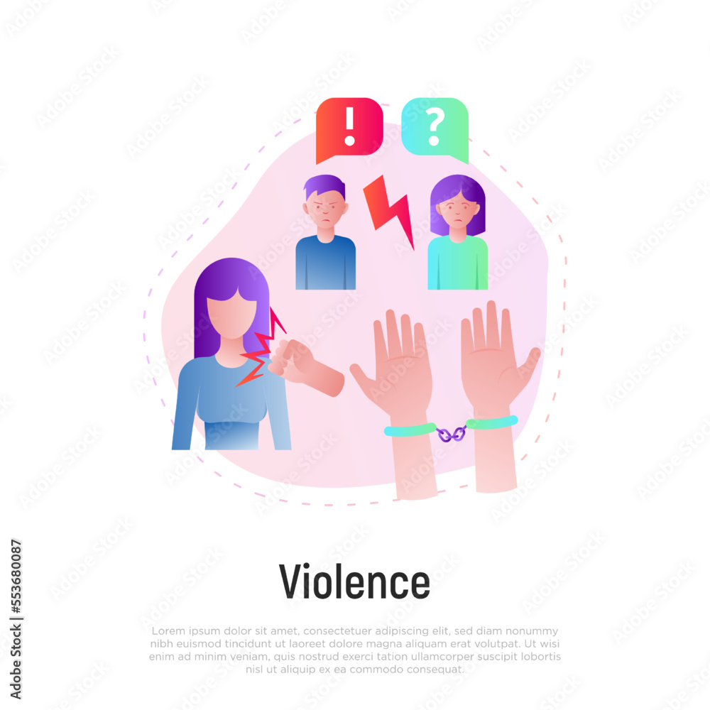 Victim of family violence. Man hand beating woman in face by fist. Abuser. Aggressive behavior. Gradient icon. Vector illustration.