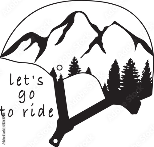 snowboard helmet, snowboard. Inscriptions, text: time for snowboarding. Extreme sport logo. mountain slopes. Isolated on white background.