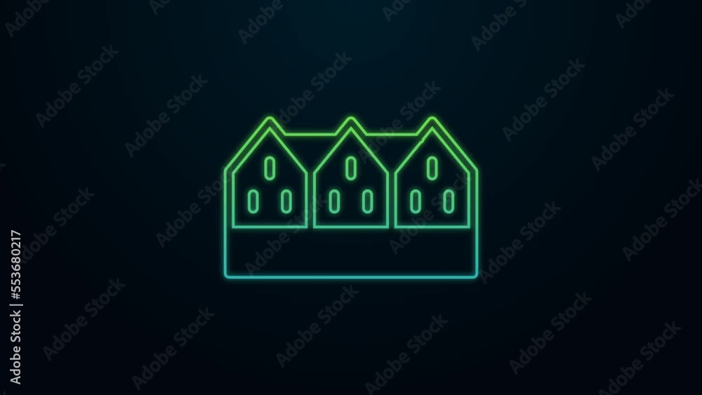 Glowing neon line Icelandic wooden house icon isolated on black background. Architecture element of Iceland. 4K Video motion graphic animation Glowing neon line Icelandic wooden house icon isolated on black background. Architecture element of Iceland. 4K Video motion graphic animation