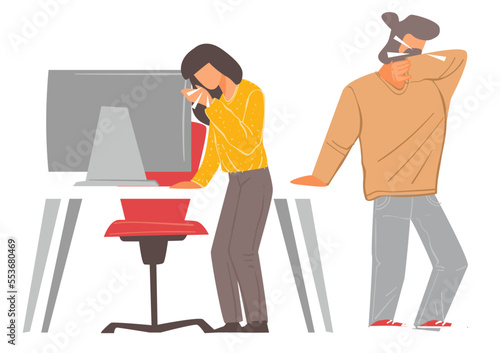 People coughing and sneezing in office, sick employees