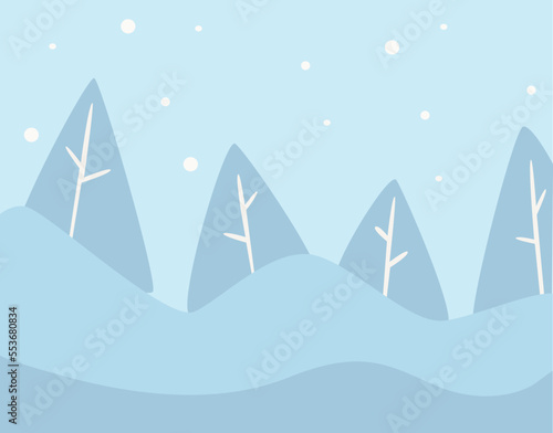 Pine tree winter landscape with snowy hills vector