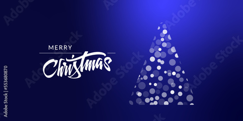 Christmas and New Year Lettering Typographical on blue Xmas background with winter landscape with snowflakes. Merry Christmas card and invitations. Vector Illustration with Snowfall. (ID: 553680870)