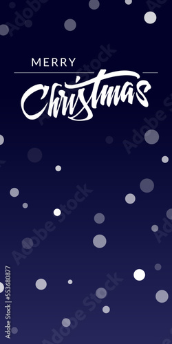 Christmas and New Year Lettering Typographical on blue Xmas background with winter landscape with snowflakes. Merry Christmas card and invitations. Vector Illustration with Snowfall. (ID: 553680877)