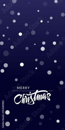 Christmas and New Year Lettering Typographical on blue Xmas background with winter landscape with snowflakes. Merry Christmas card and invitations. Vector Illustration with Snowfall. (ID: 553680882)