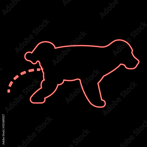 Neon pissing dog Puppy pissing Pet pissing with raised leg red color vector illustration image flat style