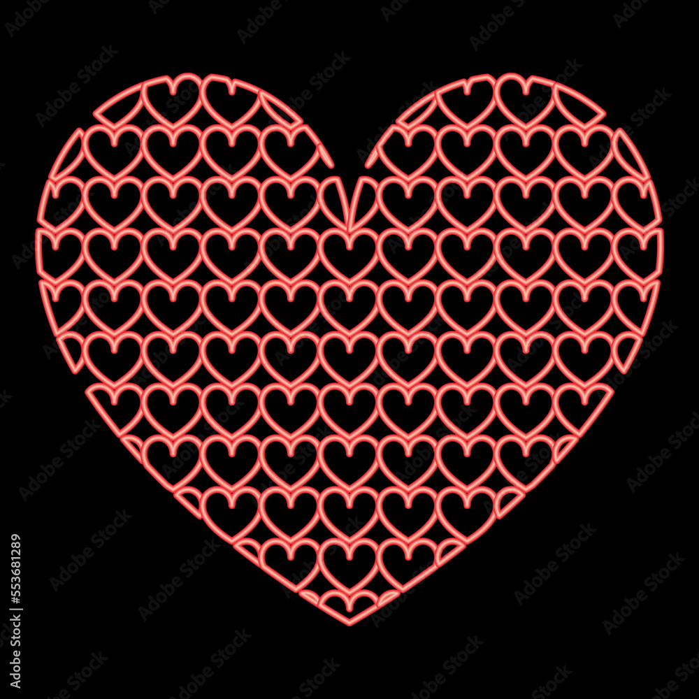Neon heart with hearts inside Heart pattern in heart red color vector illustration image flat style Neon heart with hearts inside Heart pattern in heart red color vector illustration image flat style