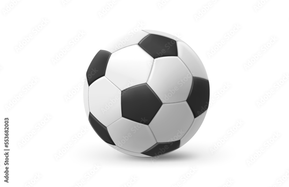 Realistic leather soccer ball isolated on white background. 3d vector illustration 