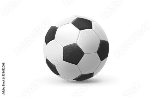 Realistic leather soccer ball isolated on white background. 3d vector illustration 