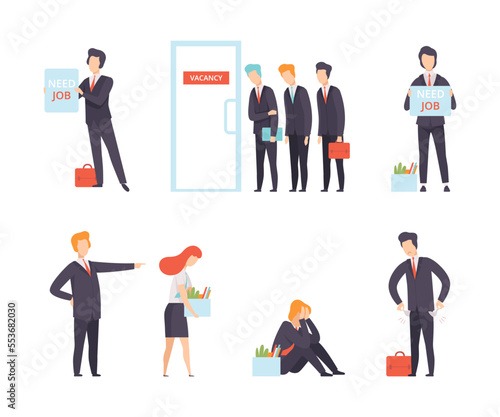 People Character Searching for Job and Get Fired Vector Set