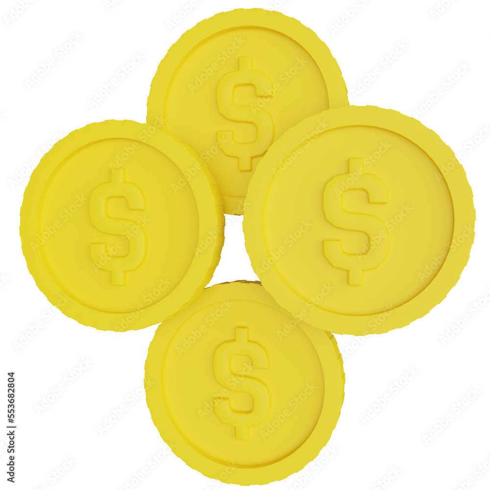 coins 3d render icon with transparent background