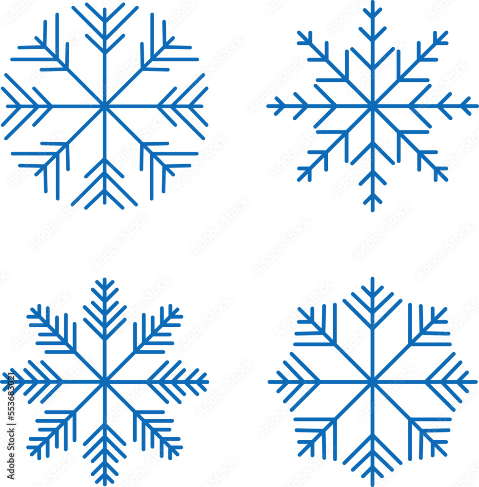 Snowflakes, vector. Set of blue snowflakes on a white background.