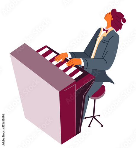 Pianist playing classical music, piano player practicing skills