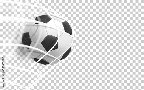 Realistic leather soccer ball in the net isolated on transparent background. 3d vector illustration 