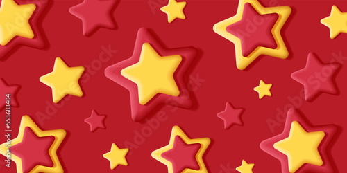 3d red and yellow stars on red backdrop  holiday season background  festive