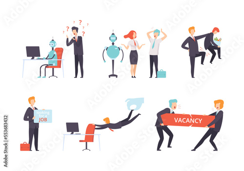 People Character Searching for Job and Get Fired Vector Set