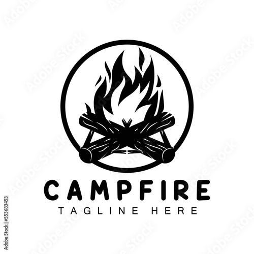 Campfire Logo Design, Camping Vector, Wood Fire And Forest Design