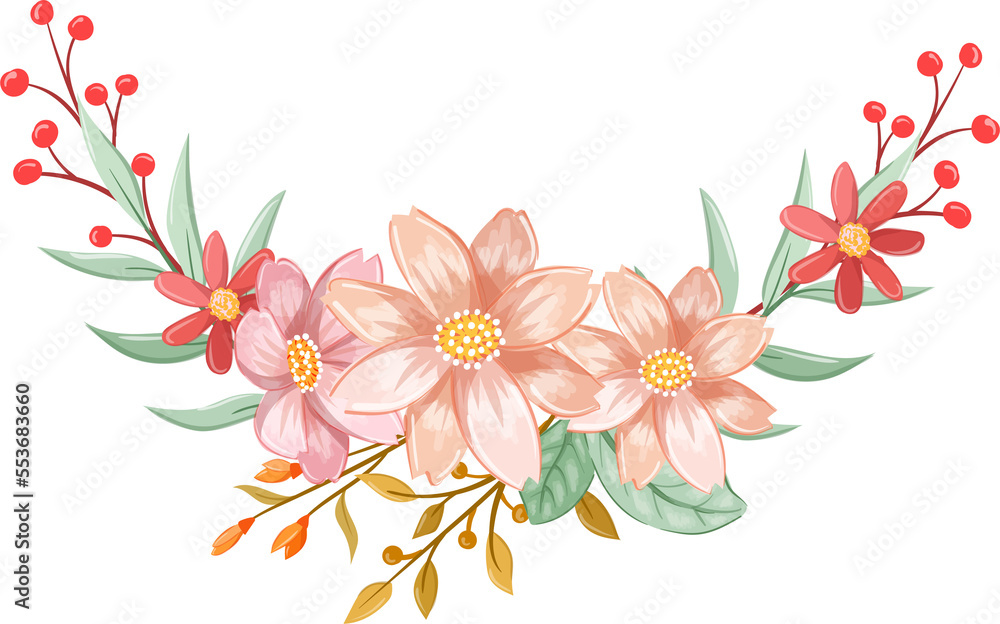 Orange Flower Arrangement with watercolor style