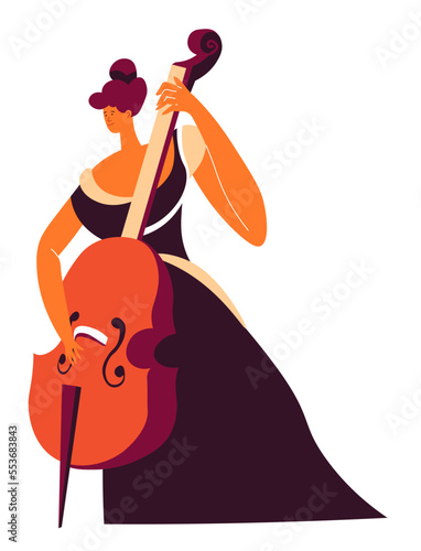 Cello player with violoncello, classic music performer vector