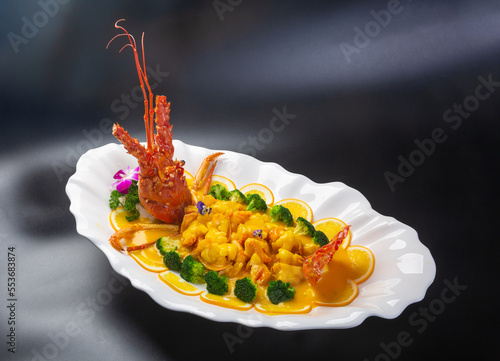 Delicious big lobster and white plate
