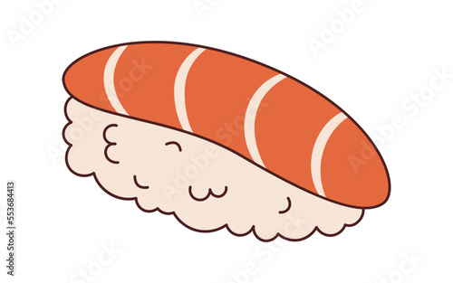 Vector sake sushi in retro style. Groovy nigiri sushi 70s.