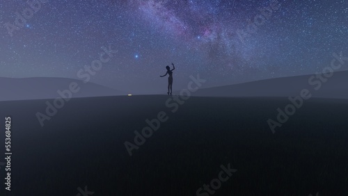 silhouette of a person in the fog 3d render