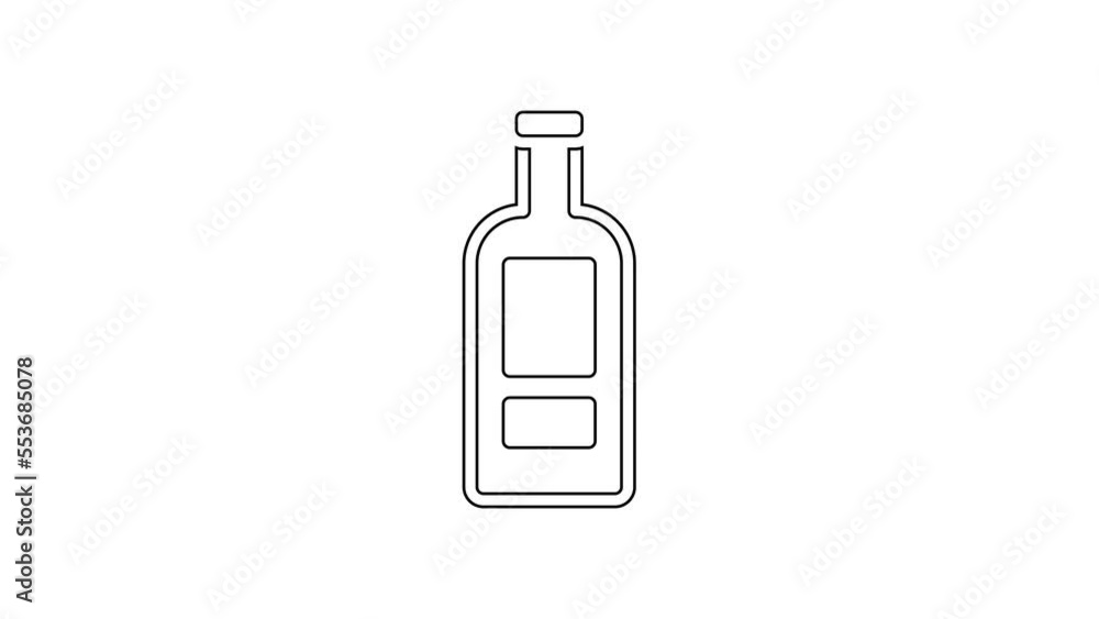 Black line Glass bottle of vodka icon isolated on white background. 4K Video motion graphic animation Black line Glass bottle of vodka icon isolated on white background. 4K Video motion graphic animation