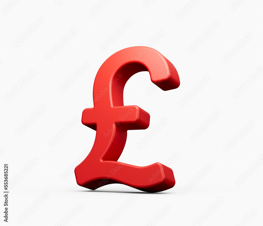 Pound currency icon in red on isolated white background. 3D illustration Pound currency icon in red on isolated white background. 3D illustration