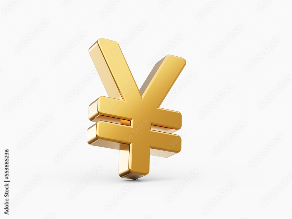 3D Rendering golden Japanese yen Sign isolated on white background 3D Rendering golden Japanese yen Sign isolated on white background