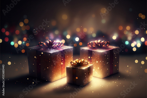 Gift boxes and magic, sprakling holiday lights
