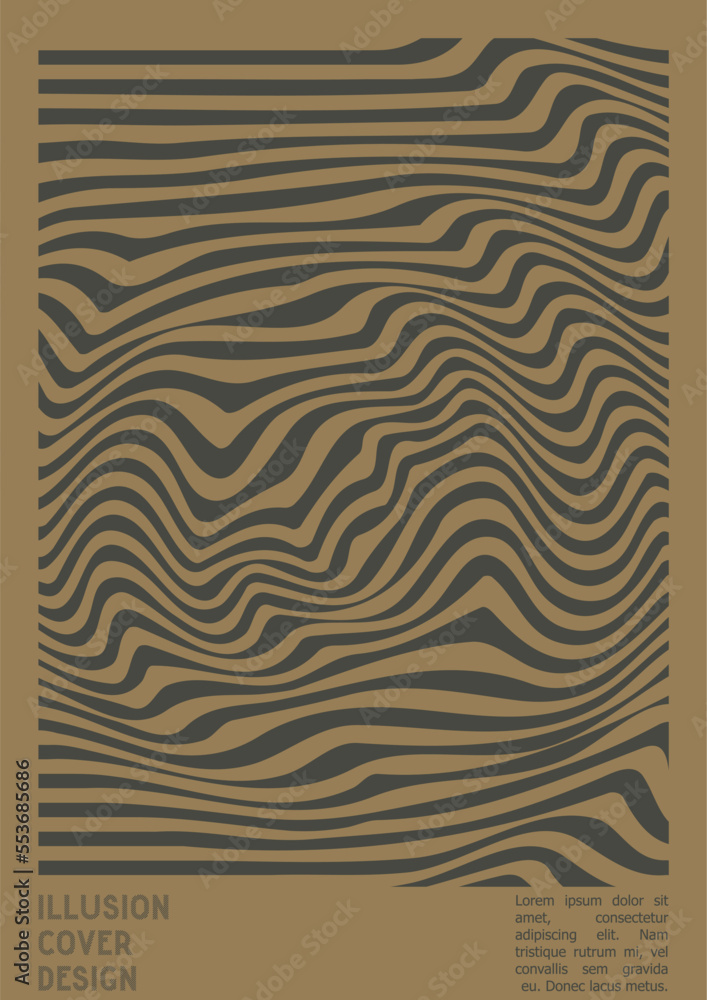 Geometrical Poster Design with Optical Illusion Effect. Modern Psychedelic Cover Page Collection. Brown Wave Lines Background. Fluid Stripes Art. Swiss Design. Vector Illustration for PLacard. Geometrical Poster Design with Optical Illusion Effect. Modern Psychedelic Cover Page Collection. Brown Wave Lines Background. Fluid Stripes Art. Swiss Design. Vector Illustration for PLacard.