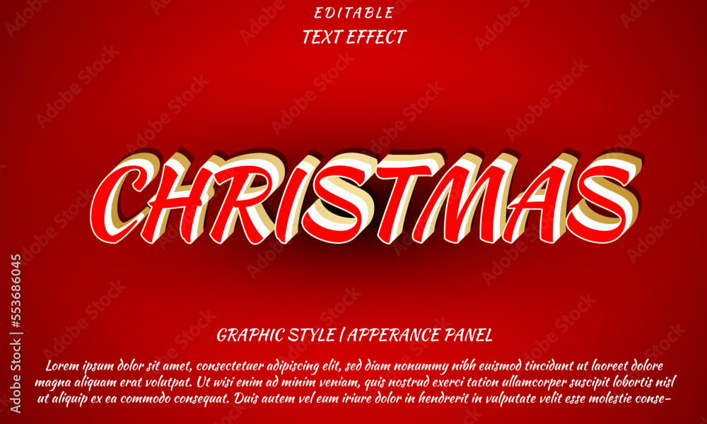 Christmas text effect template in 3d style. with a red background. used for logos and business branding