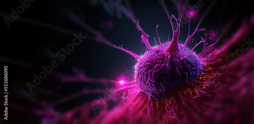 Tumor microenvironment concept with cancer cells, T-Cells, nanoparticles, cancer associated fibroblast layer of tumor microenvironment normal cells, molecules, and blood vessels 3d rendering photo