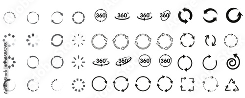 Set of circle arrows. Vector elements. Black loading symbol. Set of black circle vector arrows. Lines with editable stroke