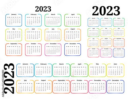 Calendar for 2023 isolated on a white background