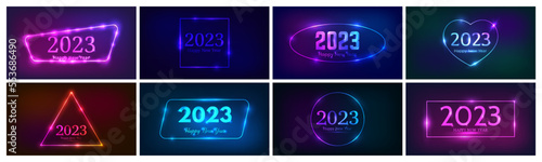 2023 Happy New Year neon background