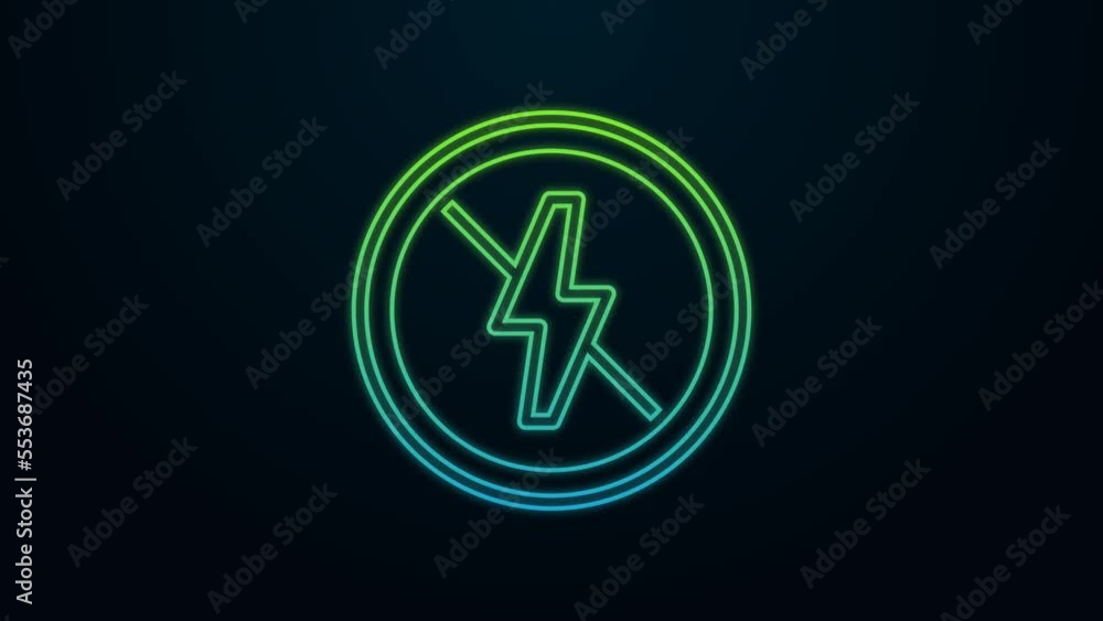 Glowing neon line No lightning icon isolated on black background. No electricity. 4K Video motion graphic animation Glowing neon line No lightning icon isolated on black background. No electricity. 4K Video motion graphic animation