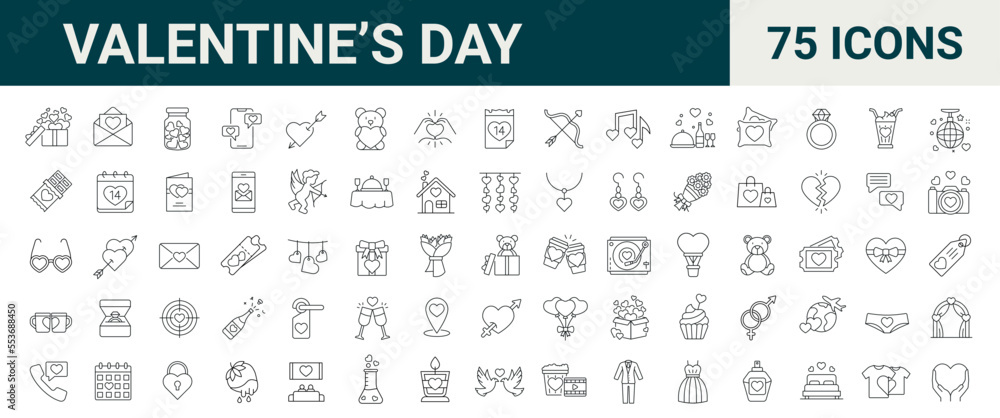 Valentine's Day elements - minimal thin line web icon set. Outline icons collection. Simple vector illustration. Valentine's Day elements - minimal thin line web icon set. Outline icons collection. Simple vector illustration.