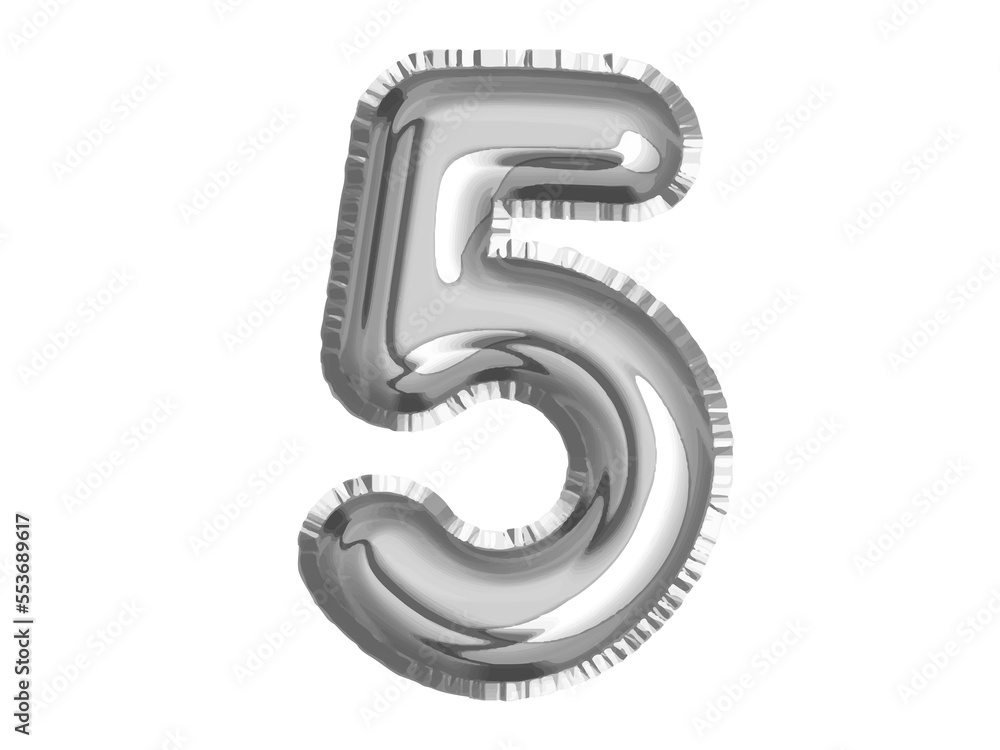 Silver number five air balloon for baby shower celebrate decoration party on transparent background Silver number five air balloon for baby shower celebrate decoration party on transparent background