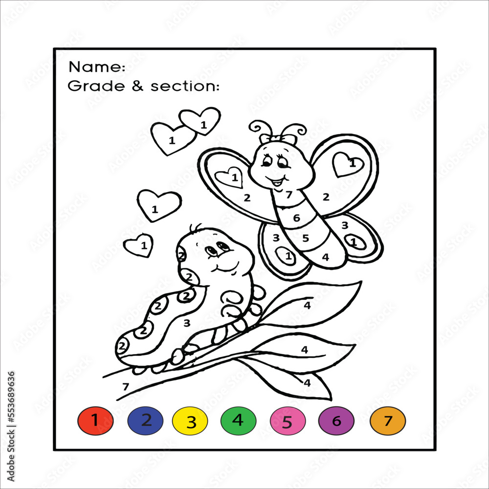 Fototapeta premium funny coloring by numbers game. Vector illustration coloring by numbers game with cartoon butterfly for kids