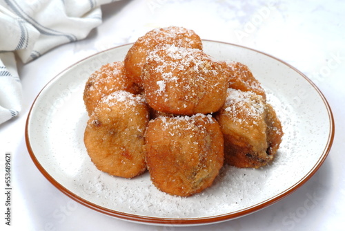 oliebollen or sugared fried fritters. traditional Dutch pastry