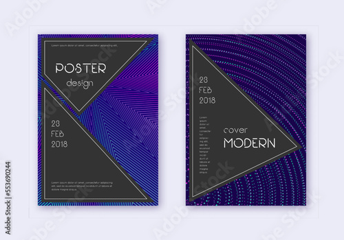 Black cover design template set. Neon abstract lin